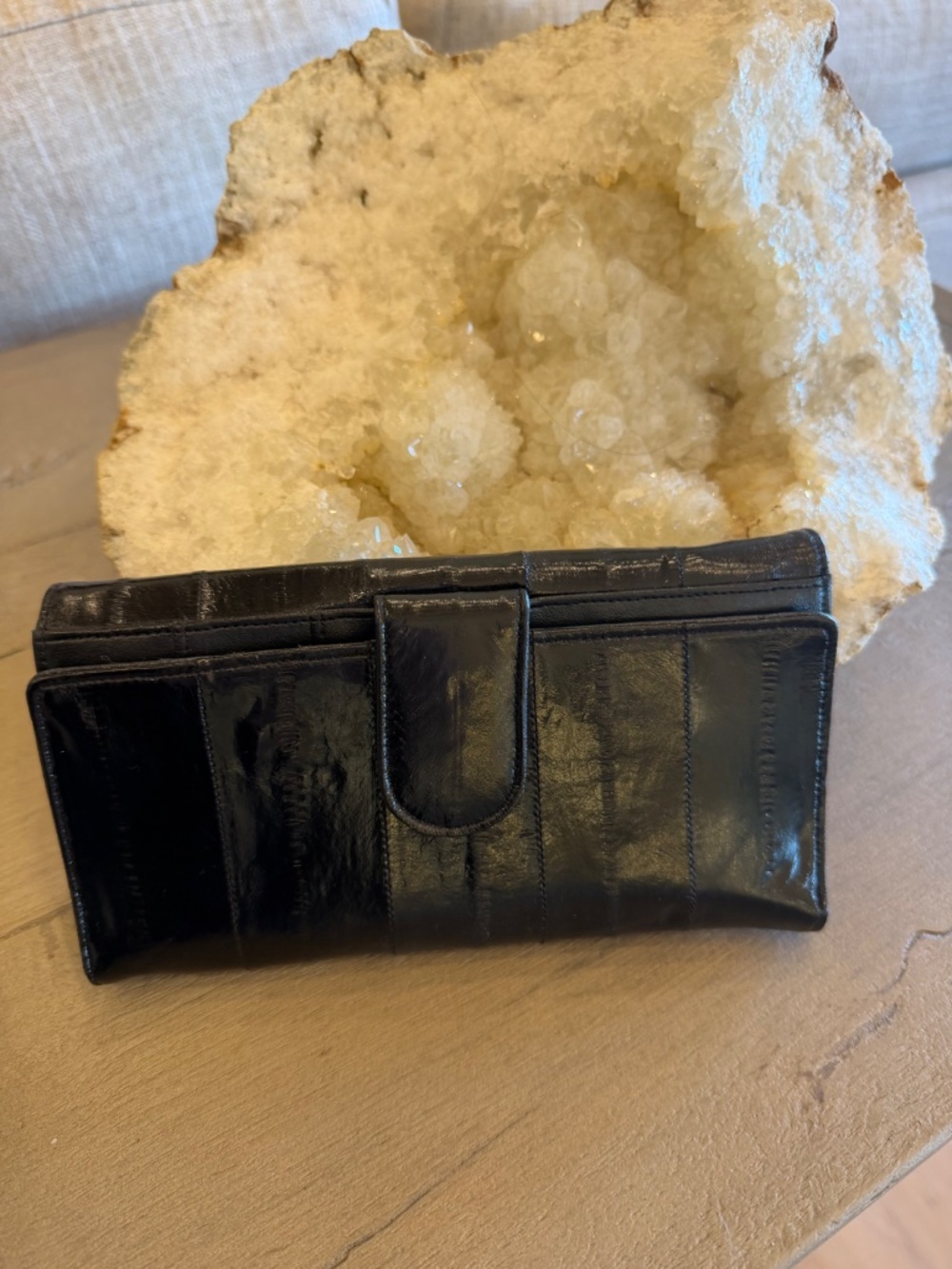 Lee Sands Genuine EEL SKIN Clutch Wallet Black Trifold Quality Exotic Korea